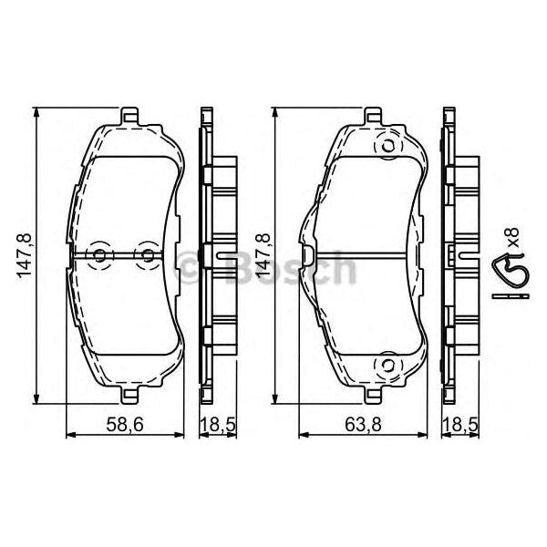 Bosch Brake Pad Set Bp1709 fits Peugeot Partner BlueHDi 100 - 1.5 - 19- 09864947