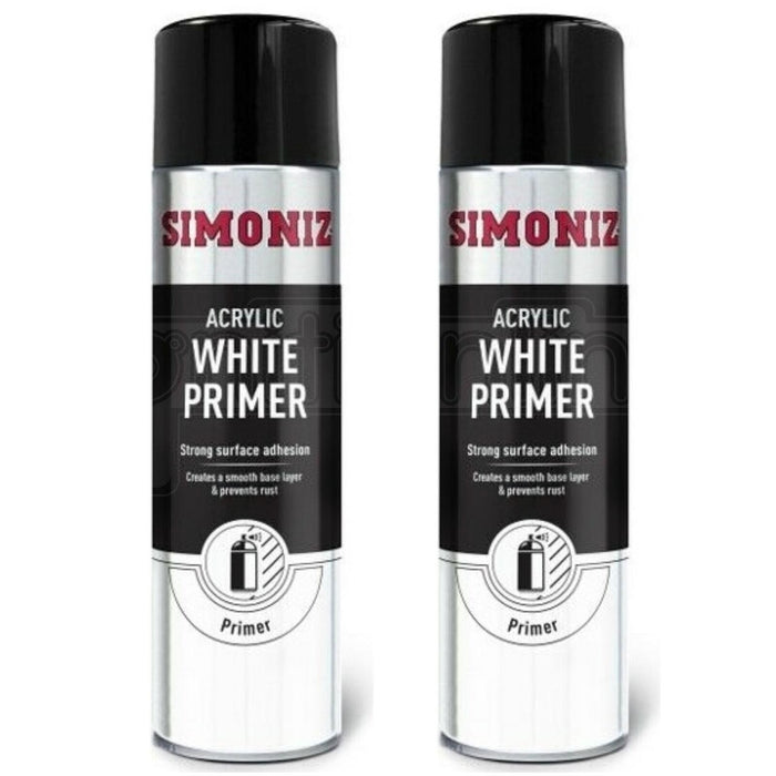 2x Simoniz Large Acrylic White Aerosol Smooth Primer Car Spray Paint 500ml