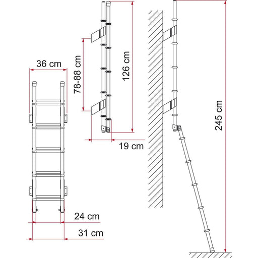 Fiamma Aluminium Lightwiegt Deluxe 5D Exterior Folding Ladder Motorhomes 02426-08- Fiamma  - Dynamic Drive