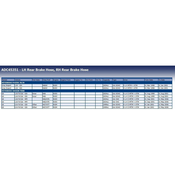 Blue Print ADC45351 Brake Hose Fits Mitsubishi