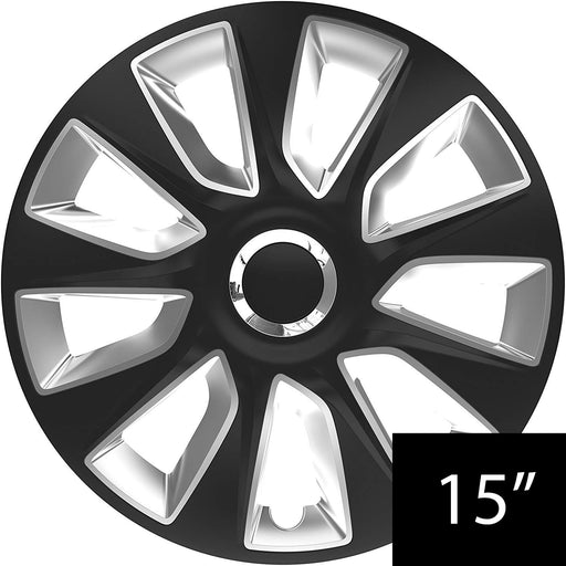 15" Black & Silver Stripe Multi-Spoke Wheel Trims Hub Caps Covers Protectors UKB4C  - Dynamic Drive