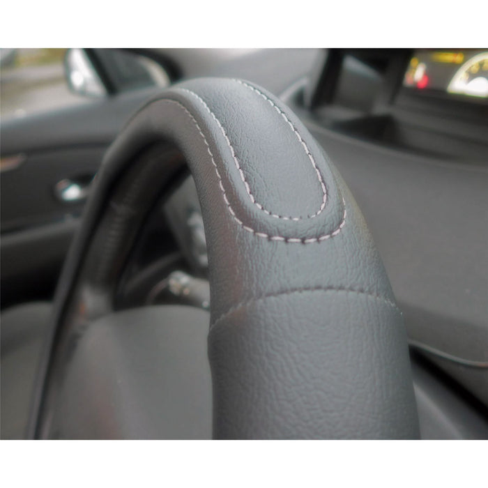 Black Steering Wheel Cover Soft Grip Leather Look for Clio All Models UKB4C  - Dynamic Drive