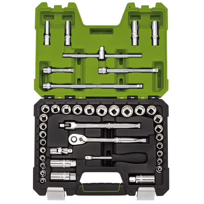 Draper Expert MM/AF Combined Socket Set, 3/8" Sq. Dr., Green (41 Piece)