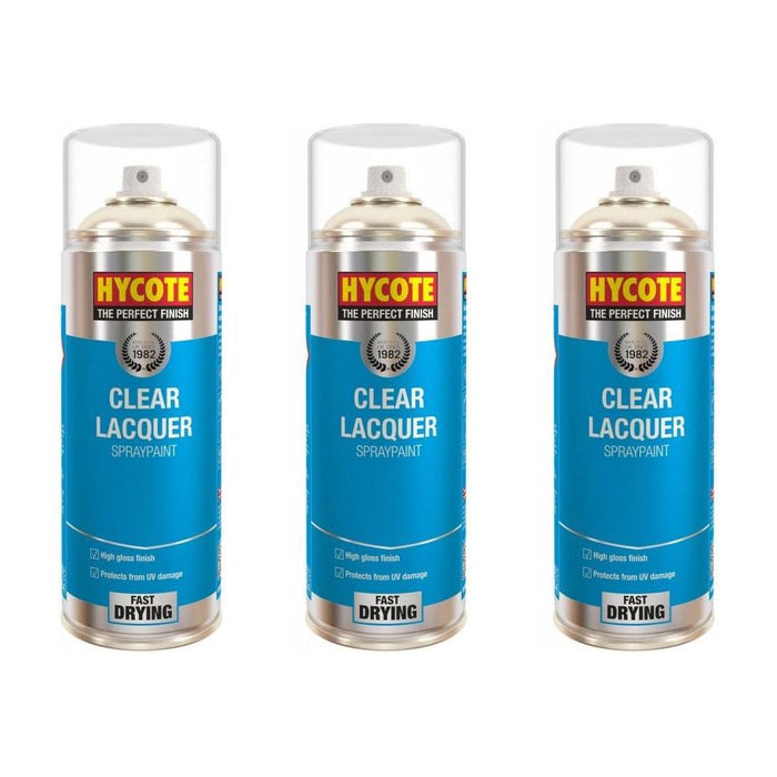 3x Hycote Clear Lacquer Spray Paint Aerosol Fast-Drying High Gloss Coating 400ml