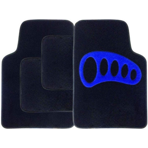 Car Black Carpet Floor Mats Blue Heel Pad Universal Fit Town Parts  - Dynamic Drive