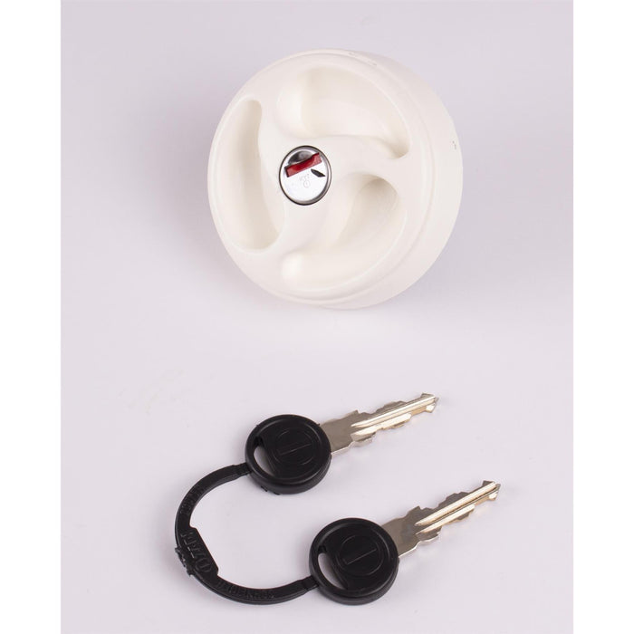 White Lockable Water Tank Filler Cap with Keys ES2250 Caravan / Motorhome / Boat