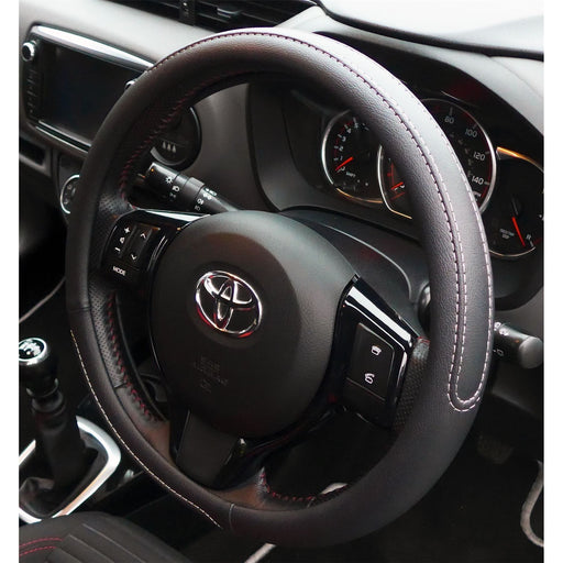 Black Steering Wheel Cover Soft Grip Leather Look for Avensis All Models UKB4C  - Dynamic Drive