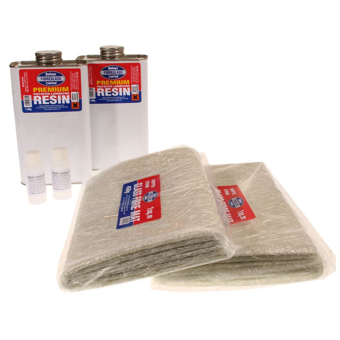 Baileys Fibreglass Premium Repair Kit 2Sq Metre with Resin, Hardener, and Matti