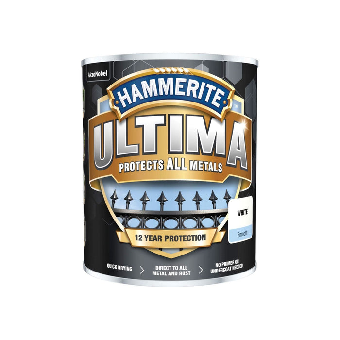 Hammerite Direct to rust metal paint - Smooth White Hammerite  - Dynamic Drive