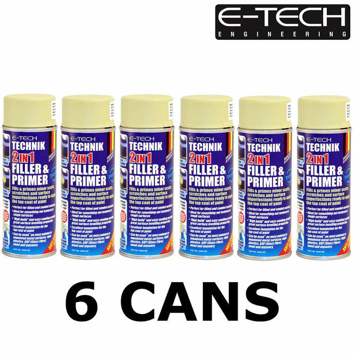 6x E-Tech Technik 2-in-1 Filler & Primer Car Body Repair Paint Undercoat 400ml Can