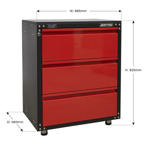 Sealey Modular 3 Drawer Cabinet with Worktop 665mm APMS82 Sealey  - Dynamic Drive