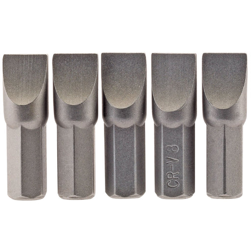 Draper Plain Slot Insert Bit, 8.0mm, 1/4" Hex, 25mm Long (Pack of 5) 64013 Draper  - Dynamic Drive