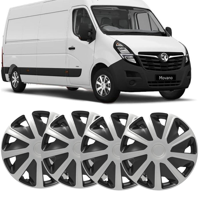 15" fits Vauxhall Movano fits Wheel Trims Van Hubcaps Set of 4 Black Silver UKB4C  - Dynamic Drive