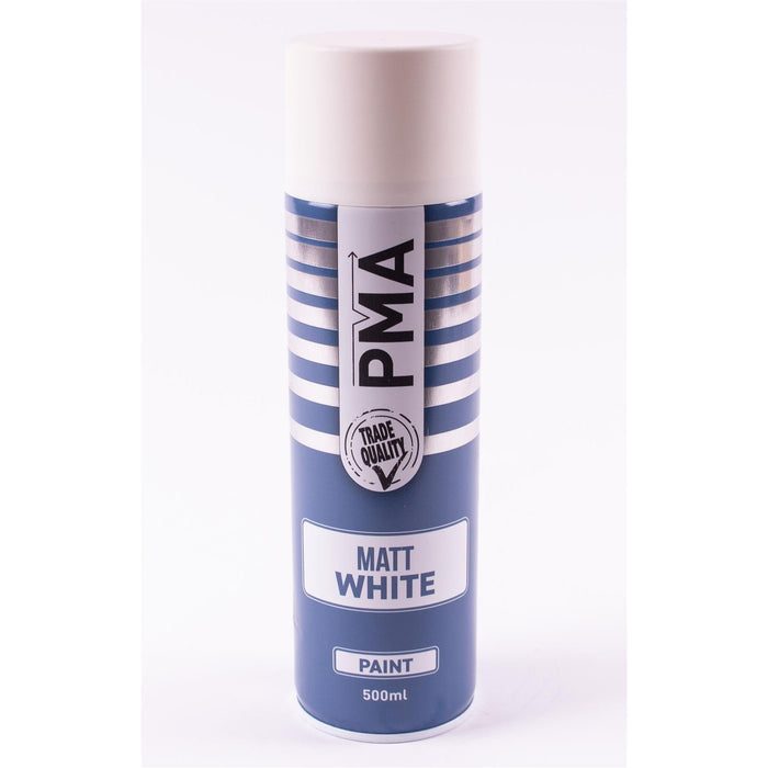 12 x PMA Aerosol Spray Paint Matt White Acrylic High Coverage 500ml PMA  - Dynamic Drive