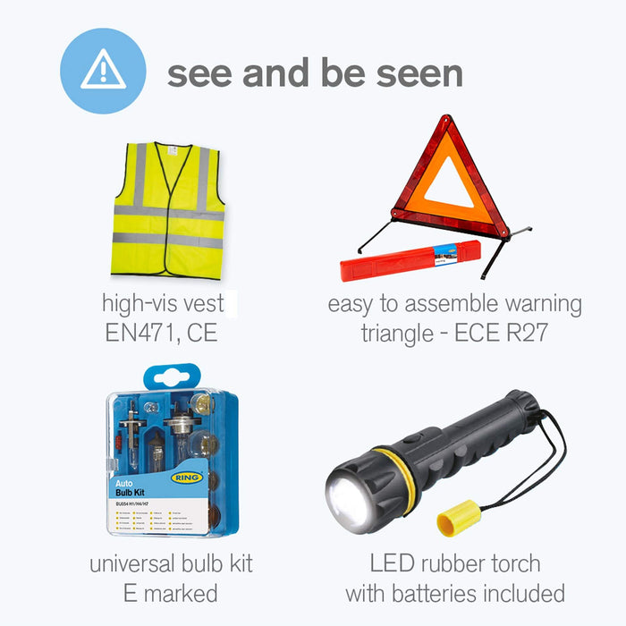 Ring RCT2 9 Piece Emergency Car Kit, with Universal Spare Bulb Kit, Booster Cabl