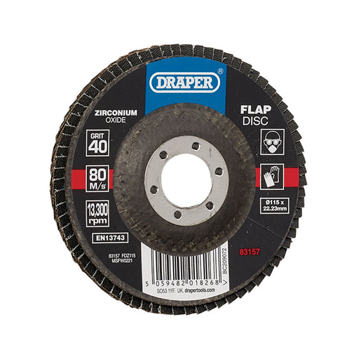 Draper Zirconium Oxide Flap Disc, 115 x 22.23mm, 40 Grit 83157 Draper  - Dynamic Drive