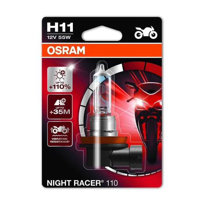 Osram 64211NR1-01B Night Racer 110 H11 Motorcycle Headlamp Bulb, 12V, Single Bli