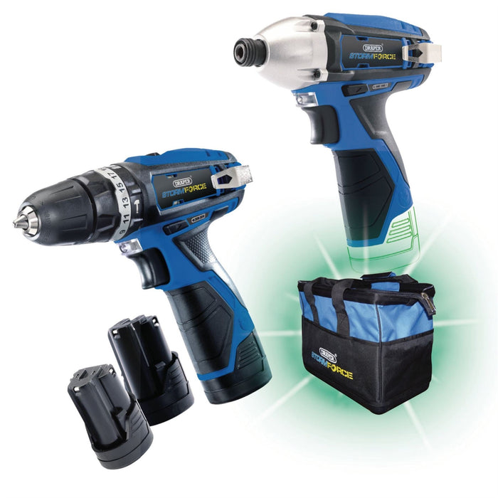 Draper Storm Force 10.8V Power Interchange Drill and Driver Twin Kit, 3 x 1.5Ah Draper  - Dynamic Drive