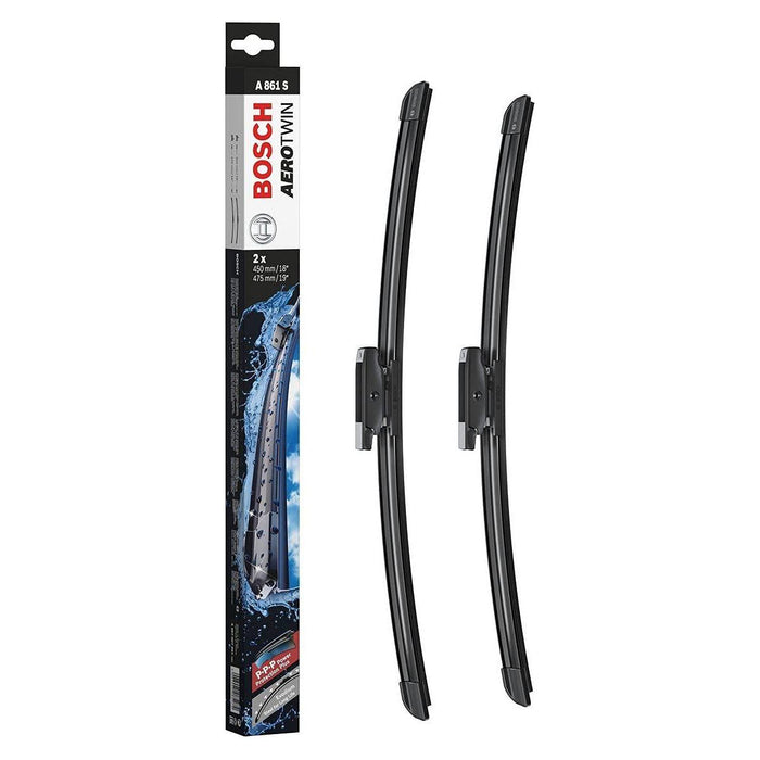 Bosch Aerotwin Flat Blade Front Windscreen Wiper Blade Pair Set 450/475mm A861S