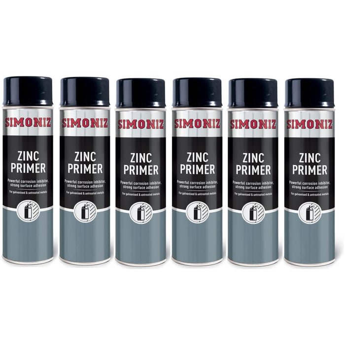 6x Simoniz Zinc Metal Primer Auto Car Spray Paint 500ml Aerosol SIMP10D