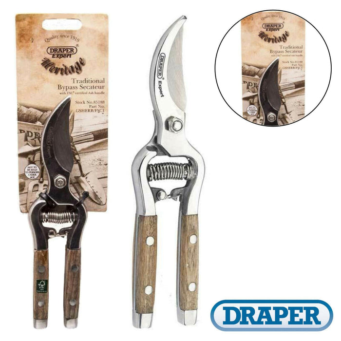 Draper Bypass Secateurs with Ash Handles, 210mm 85188