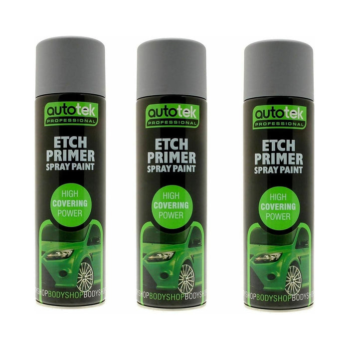 3x AUTOTEK PROFESSIONAL ACID ETCH PRIMER AEROSOL 500ML FOR ALUMINIUM 3 PACK