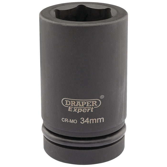 Draper Expert HI-TORQ 6 Point Deep Impact Socket, 1" Sq. Dr., 34mm