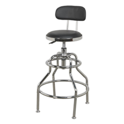 Sealey Workshop Stool Pneumatic Adj Height Swivel Seat & Back Rest SCR14 Sealey  - Dynamic Drive