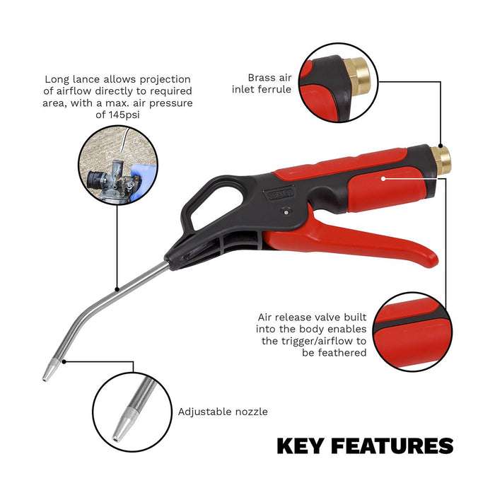 Sealey Air Blow Gun 110mm with 1/4"BSP Air Inlet SA9250 Sealey  - Dynamic Drive