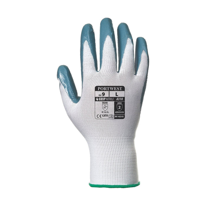 Portwest Flexo Nitrile Grip Glove - Grey & White - Large - Pack of 12