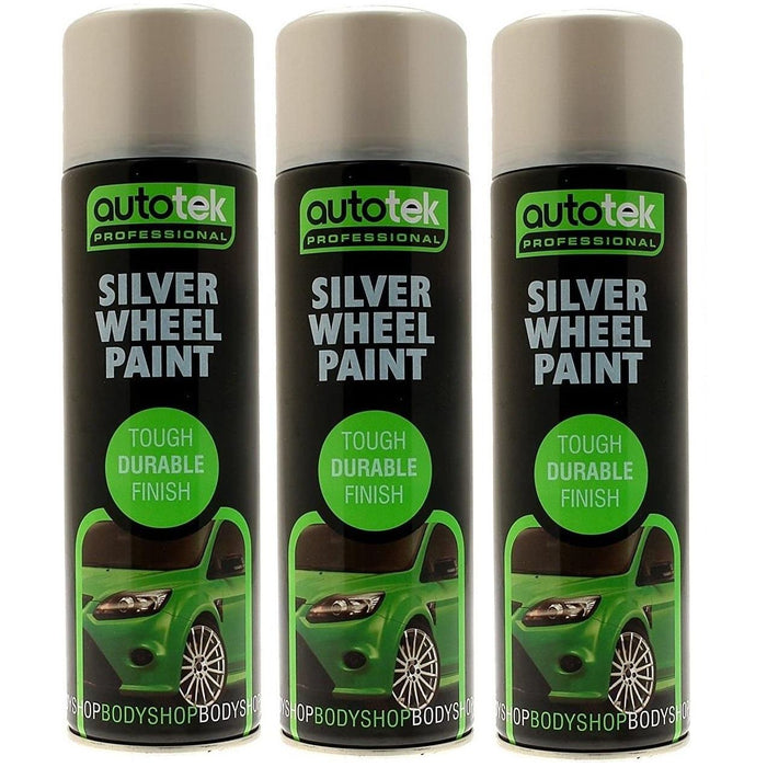 3x AUTOTEK SILVER Wheel Paint 500ml Spray Paint High Coverage