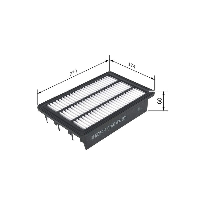 Genuine Bosch Car Air Filter S0091 fits Hyundai Santa Fe CRDi - 2.2 - 05-11 F026