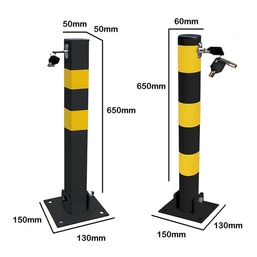 2x Square Heavy Duty Folding Bolt Down Security Parking Post Bollard Driveway UKB4C  - Dynamic Drive