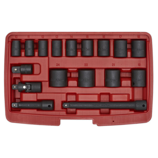 Sealey 17pc 3/8"Sq Drive Metric Impact Socket Set With Case Corrosion Resistant Sealey  - Dynamic Drive