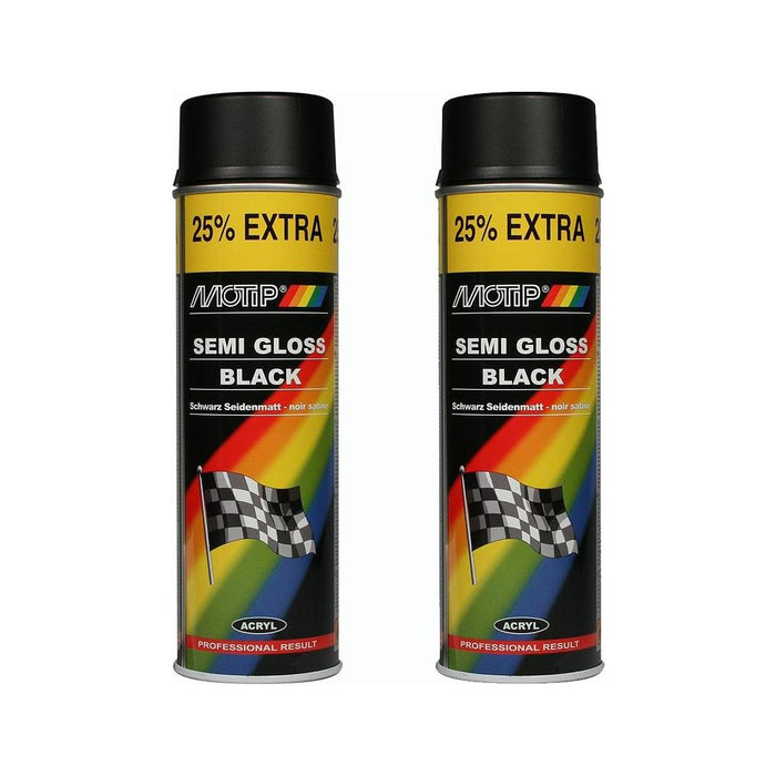 2 x Motip Semi Gloss Black Satin Spray Paint Metal Wood Glass Plastic 500ml UKB4C  - Dynamic Drive