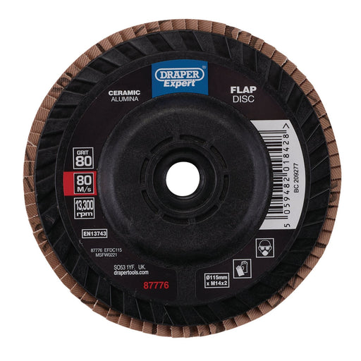 Draper Expert Ceramic Flap Disc, 115mm, M14, 80 Grit 87776 Draper  - Dynamic Drive