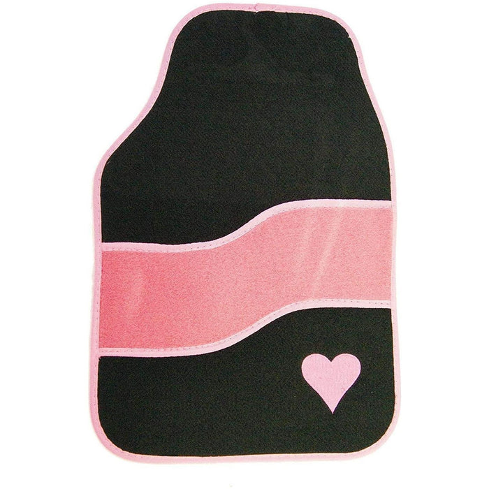 Pink Heart Car Floor Mats & Pink Fluffy Furry Steering Wheel Cover Set