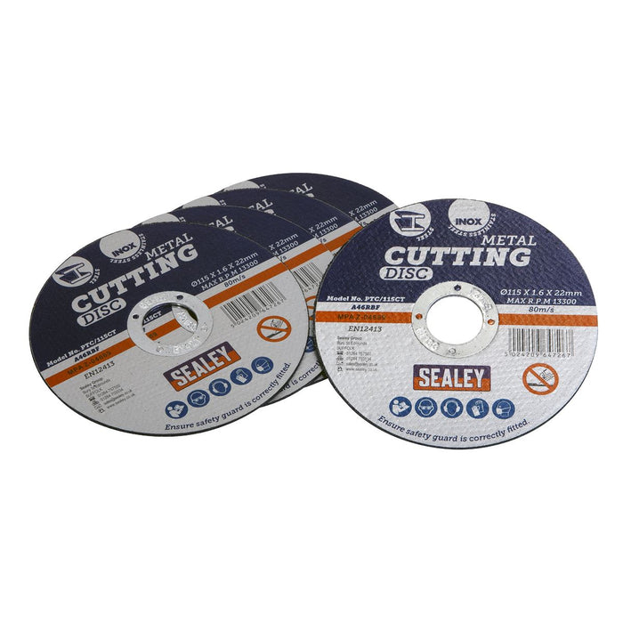 Sealey Cutting Disc115 x 1.6mm22mm Bore Pack of 5 PTC/115CT5