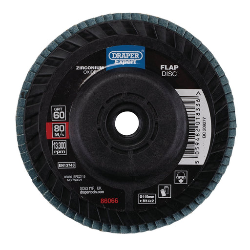 Draper Expert Zirconium Oxide Flap Disc, 115mm, M14, 60 Grit 86066 Draper  - Dynamic Drive