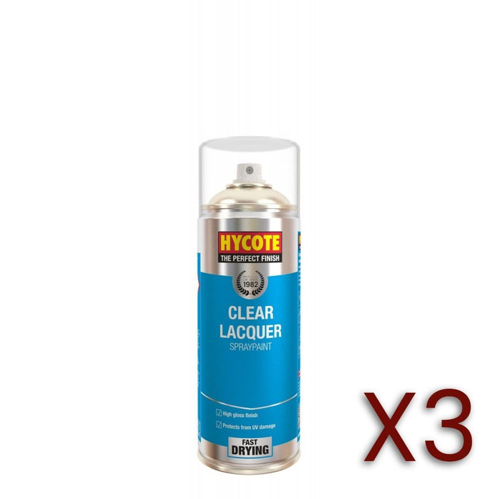 3x Hycote Clear Lacquer Spray Paint Aerosol Fast-Drying High Gloss Coating 400ml