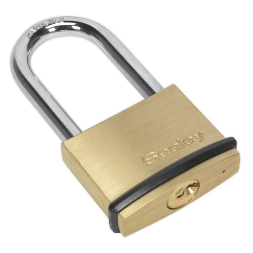 Sealey Brass Body Padlock Long Shackle 50mm PL202L Sealey  - Dynamic Drive