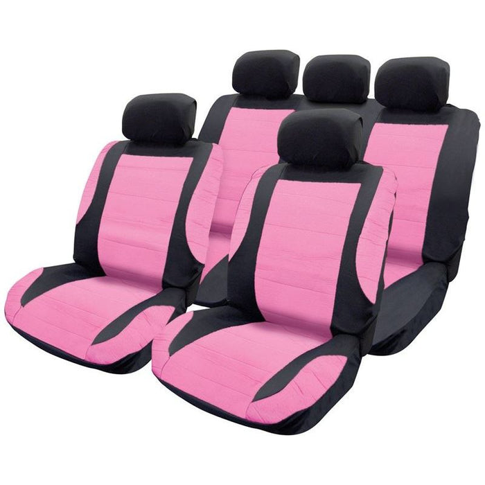 Pink Leather Look Car Seat Covers + Steering wheel for Mini Hatchback All Years UKB4C  - Dynamic Drive