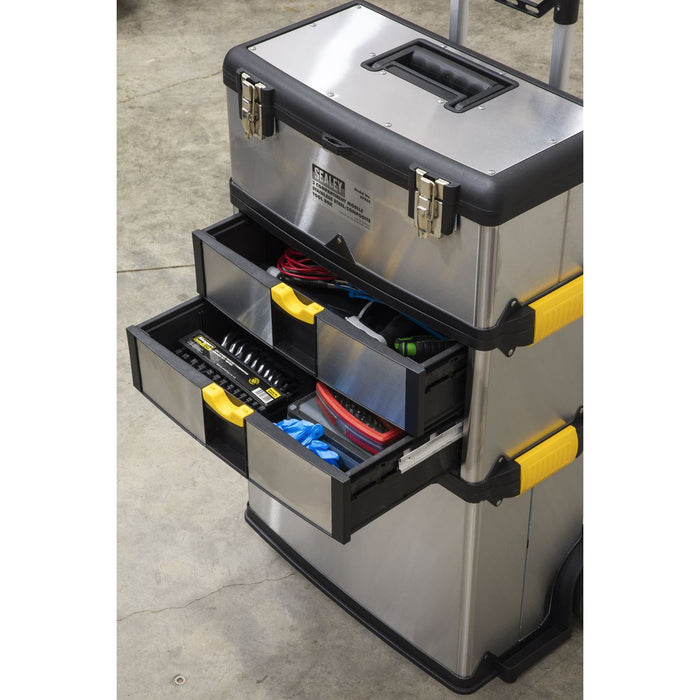 Sealey Mobile Stainless Steel/Composite Toolbox 3 Compartment AP855 Sealey  - Dynamic Drive