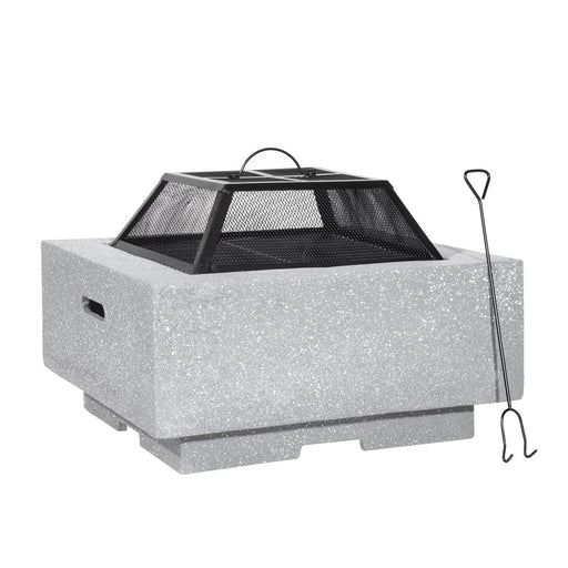 Dellonda Square Fire Pit with BBQ Grill Safety Mesh Screen Fire Poker Light Grey Dellonda  - Dynamic Drive