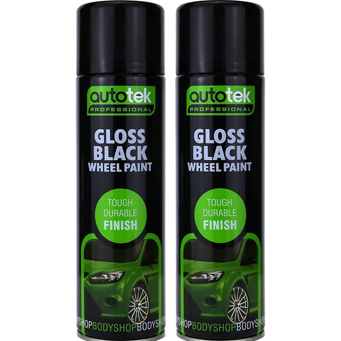 2x AUTOTEK GLOSS BLACK Wheel Paint 500ml Spray Paint High Coverage Autotek  - Dynamic Drive