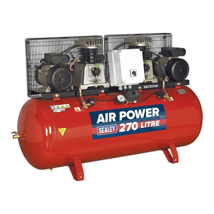 Sealey Air Compressor 270L Belt Drive 2 x 3hp with Cast Cylinders SAC2276B