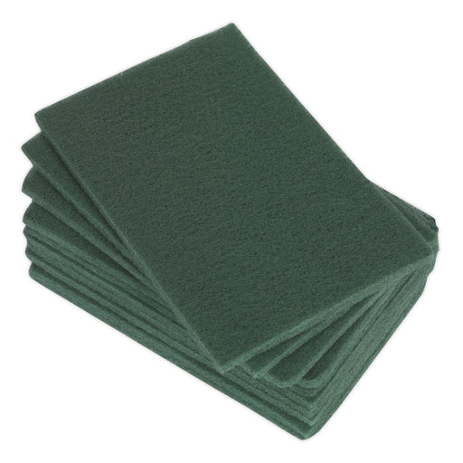 Sealey 10 Pack 150 x 230mm Abrasive Finishing Green Scourer Pad Fine Industrial Sealey  - Dynamic Drive