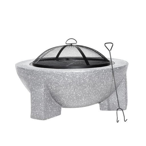 Dellonda Round MgO Fire Pit with BBQ Grill Ø75cm Safety Mesh Screen - Light Grey Dellonda  - Dynamic Drive