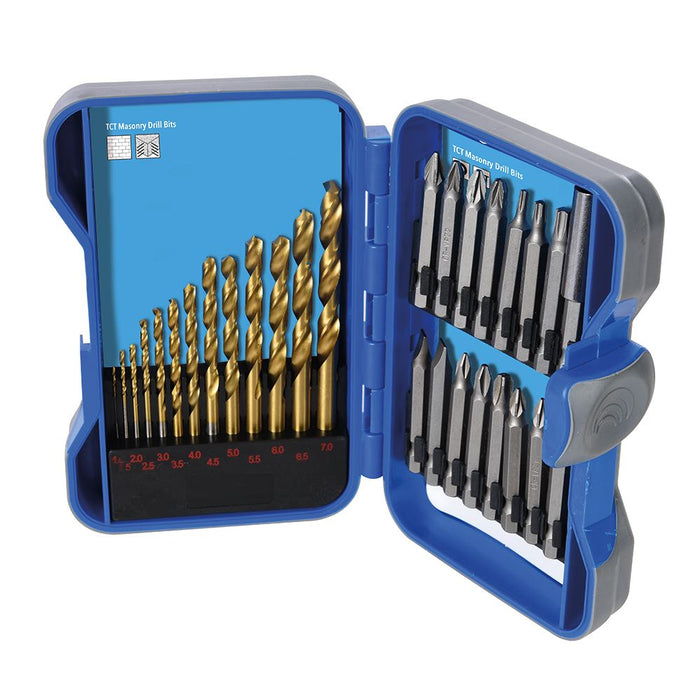 Silverline Titanium-Coated HSS Drill Bit & CRV Screwdriver Bit Set 29pce 1 - 7mm Silverline  - Dynamic Drive