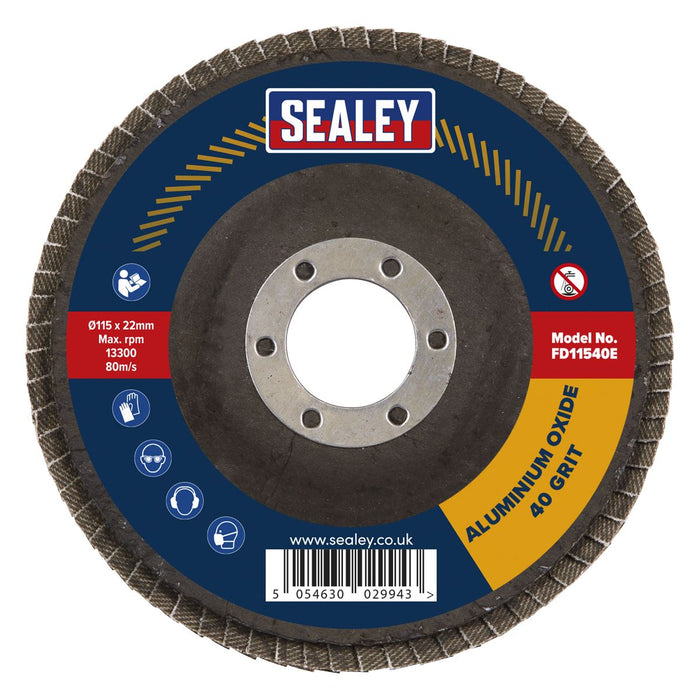 Sealey 115mm Aluminium Oxide Flap Discs 40Grit 22mm Bore - Pack of 10 FD11540E10 Sealey  - Dynamic Drive